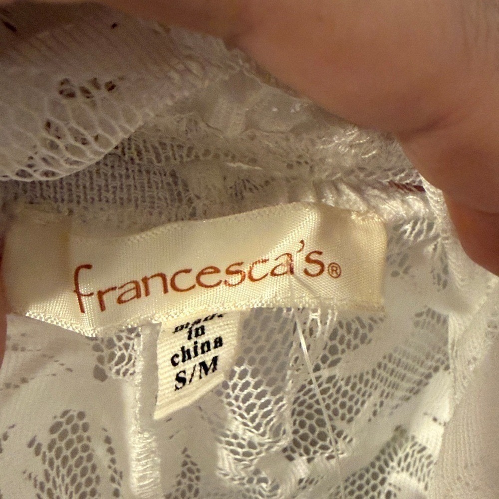 Francescas White Lace Palm Tree Swimsuit Coverup Shorts Pom Trim SM Beachy - Picture 3 of 7